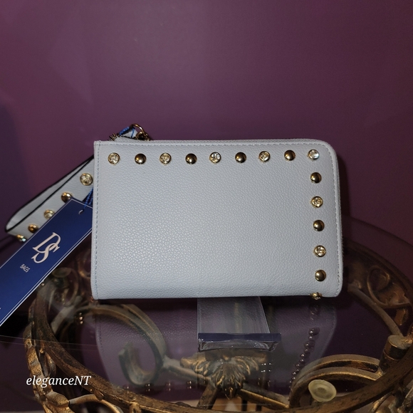 DS Bags Handbags - DS Bags Light Blue Studded wristlet  wallet clutch with gem studded border NWT